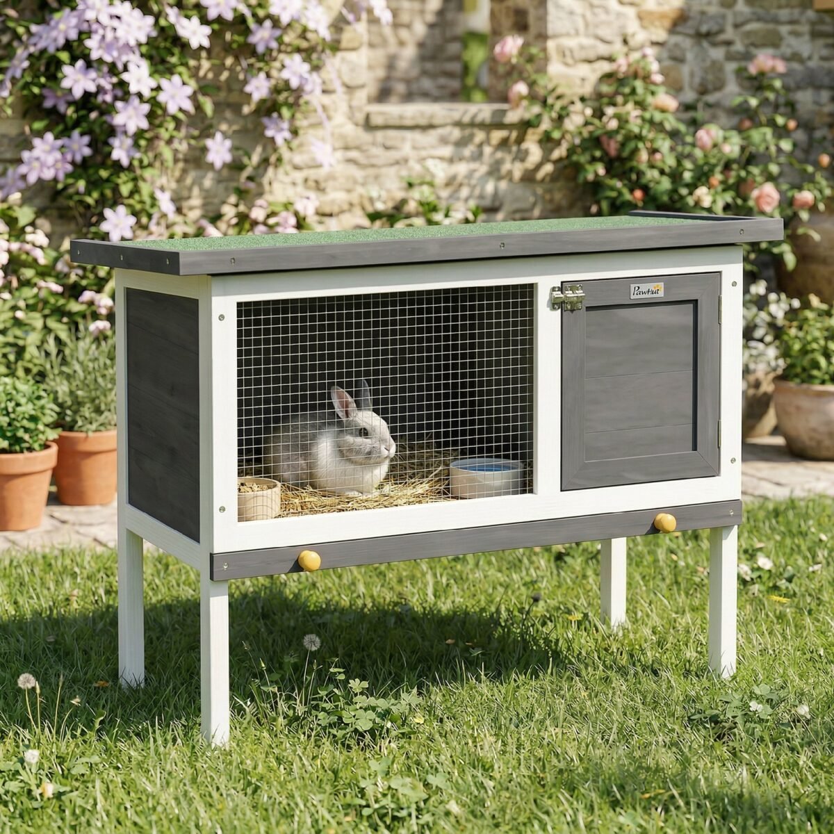 Medinis paaukštintas triušių namelis su ištraukiamu stalčiumi – Paveikslėlis 8