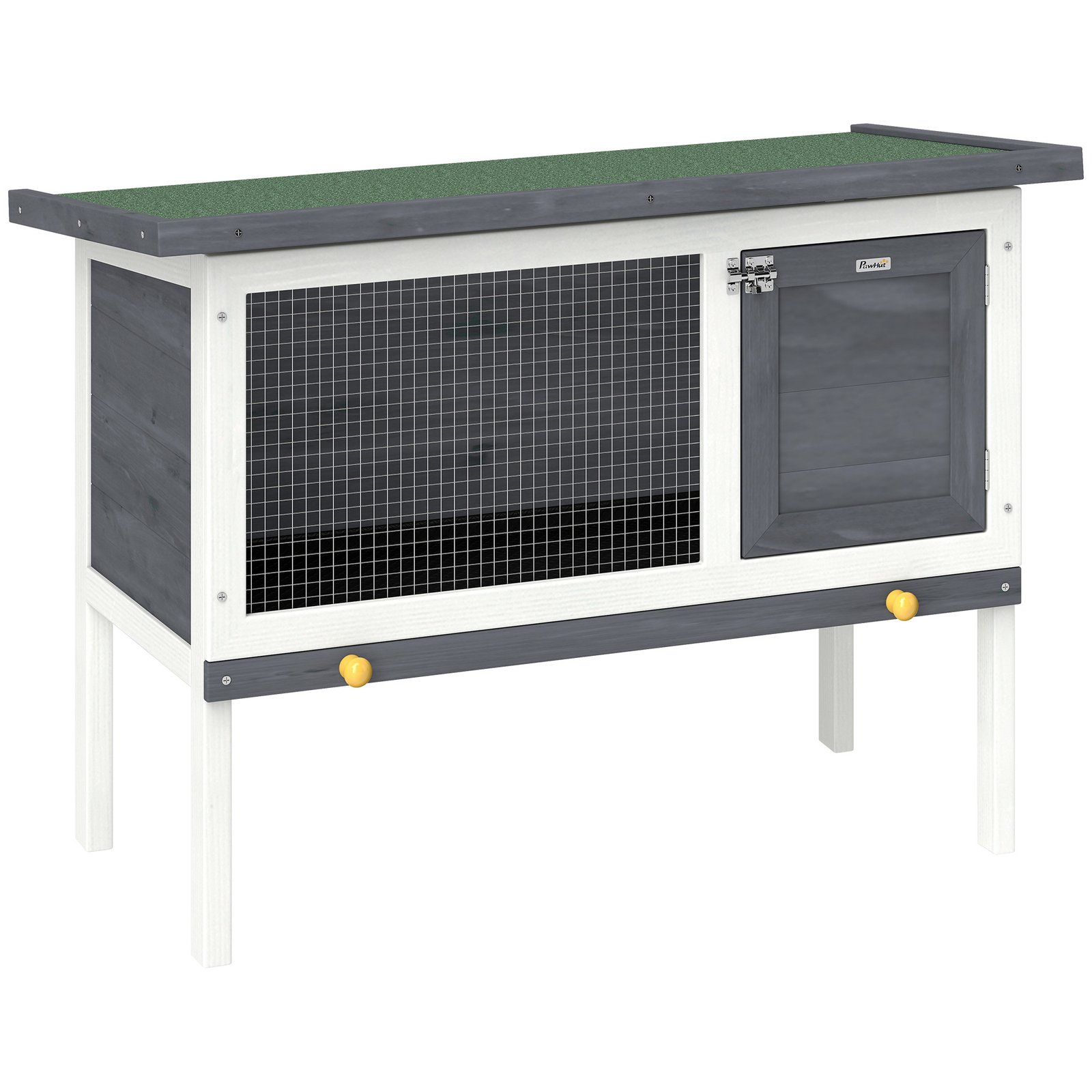 Medinis paaukštintas triušių namelis su ištraukiamu stalčiumi