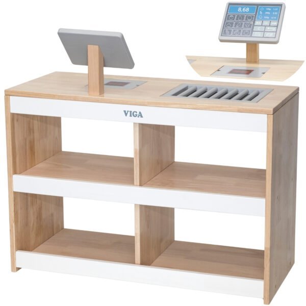 Medinis parduotuvės kasos aparatas su brūkšninių kodų skaitytuvu