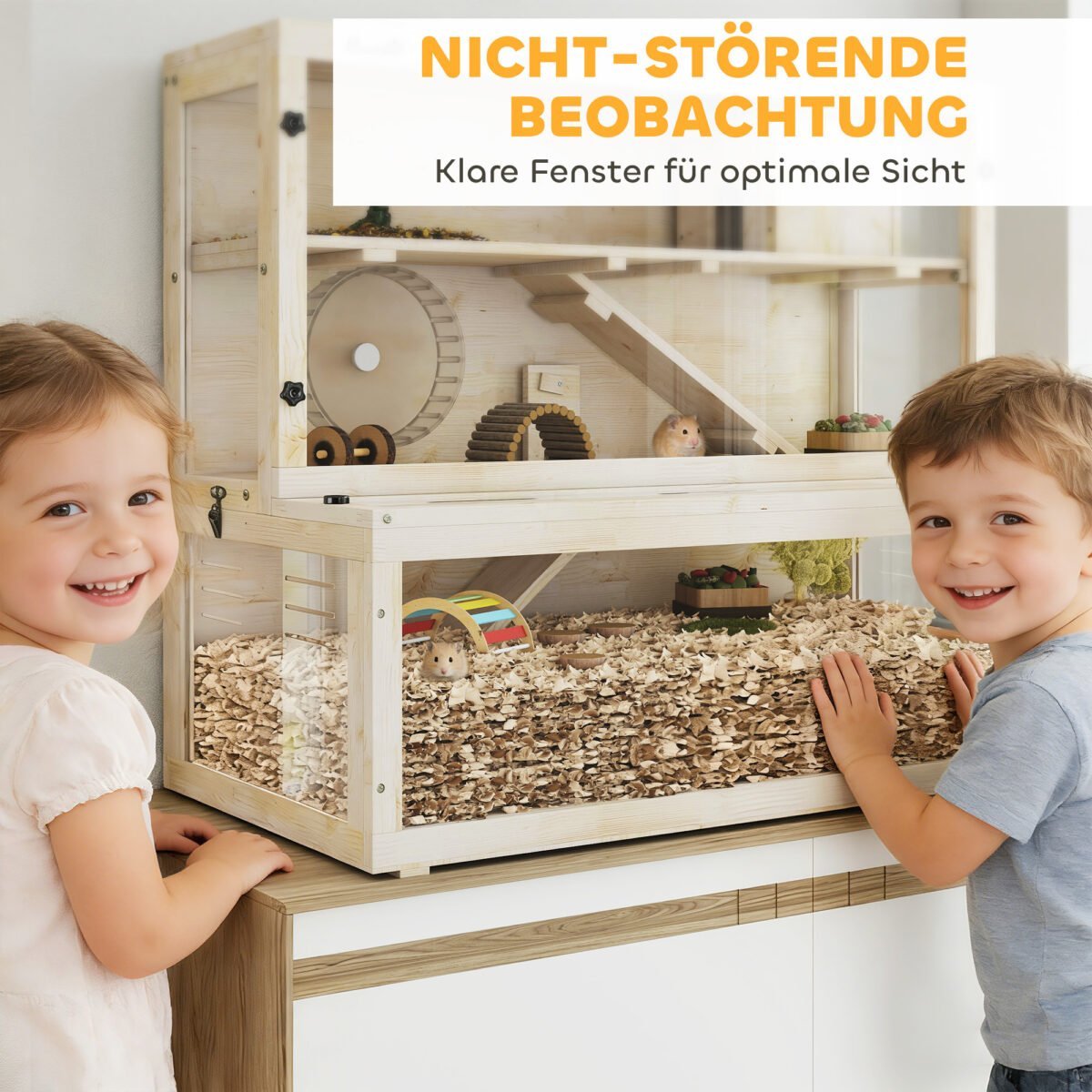 Medinis trijų aukštų hamsterio narvas su permatomu langu – Paveikslėlis 6