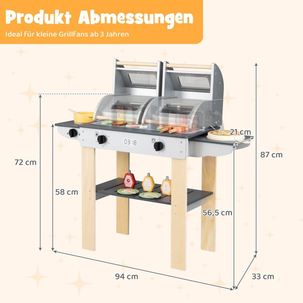 Medinis vaikiškas BBQ grilio žaislas su priedais (Pilka) – Paveikslėlis 2