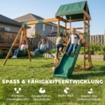 Medinis žaidimų kompleksas su dviem sūpynėmis, čiuožykla ir laipiojimo sienele – Paveikslėlis 8