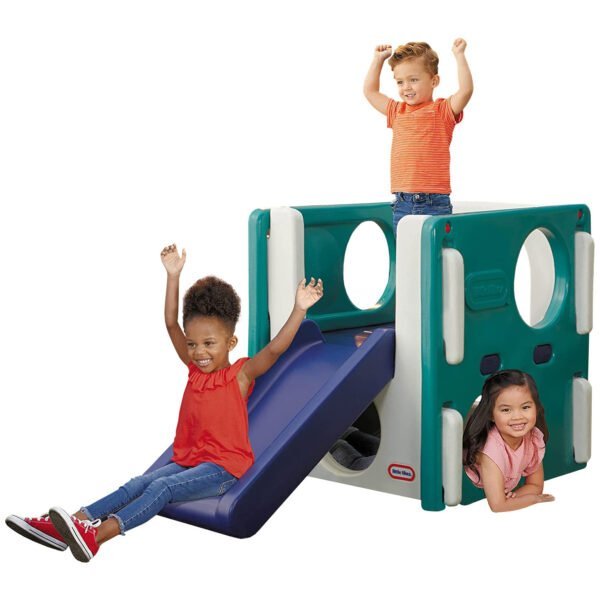 Mėlynai žalia žaidimų aikštelė mažyliams su čiuožykla