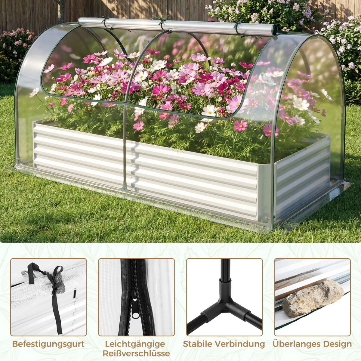 Metalinė pakelta lysvė su nuimamu mini šiltnamiu (Sidabrinė) – Paveikslėlis 4