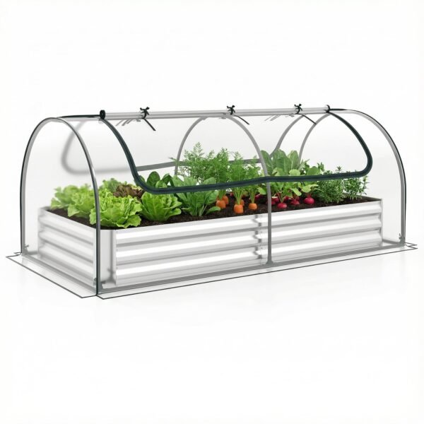 Metalinė pakelta lysvė su nuimamu mini šiltnamiu (Sidabrinė)