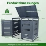 Metalinis lauko konteineris su rakinamomis durimis dviem šiukšliadėžėms (Pilka)