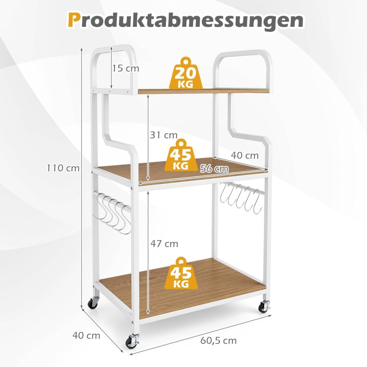 Mobilus trijų aukštų spausdintuvo staliukas su patogia saugykla biurui (Natūrali + Balta) – Paveikslėlis 2