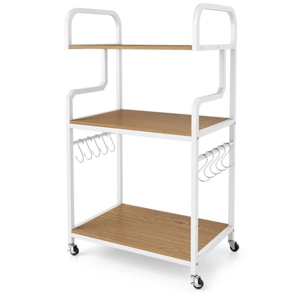 Mobilus Trijų Aukštų Spausdintuvo Staliukas su Patogia Saugykla Biurui (Natūrali + Balta)