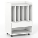 Mobilus plokštelių grotuvo staliukas su vinilinių plokštelių saugykla (Balta)