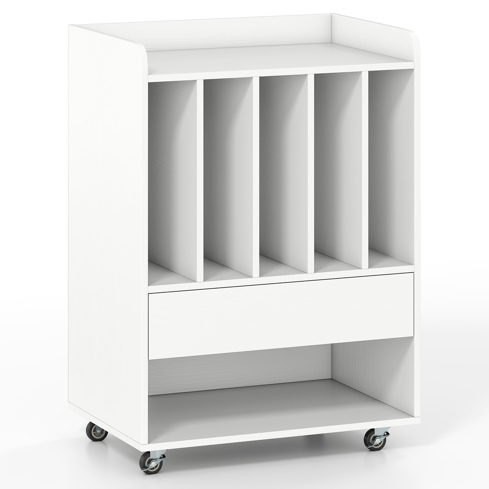 Mobilus plokštelių grotuvo staliukas su vinilinių plokštelių saugykla (Balta)