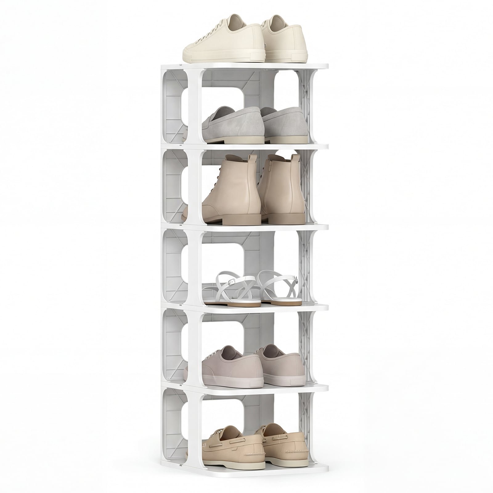 Modulinis 6 pakopų pastatomas batų stovas (Balta)