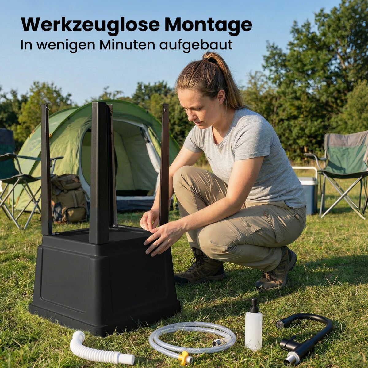 Nešiojama kempingo plautuvė su vandens maišytuvu ir muilo dozatoriumi – Paveikslėlis 4