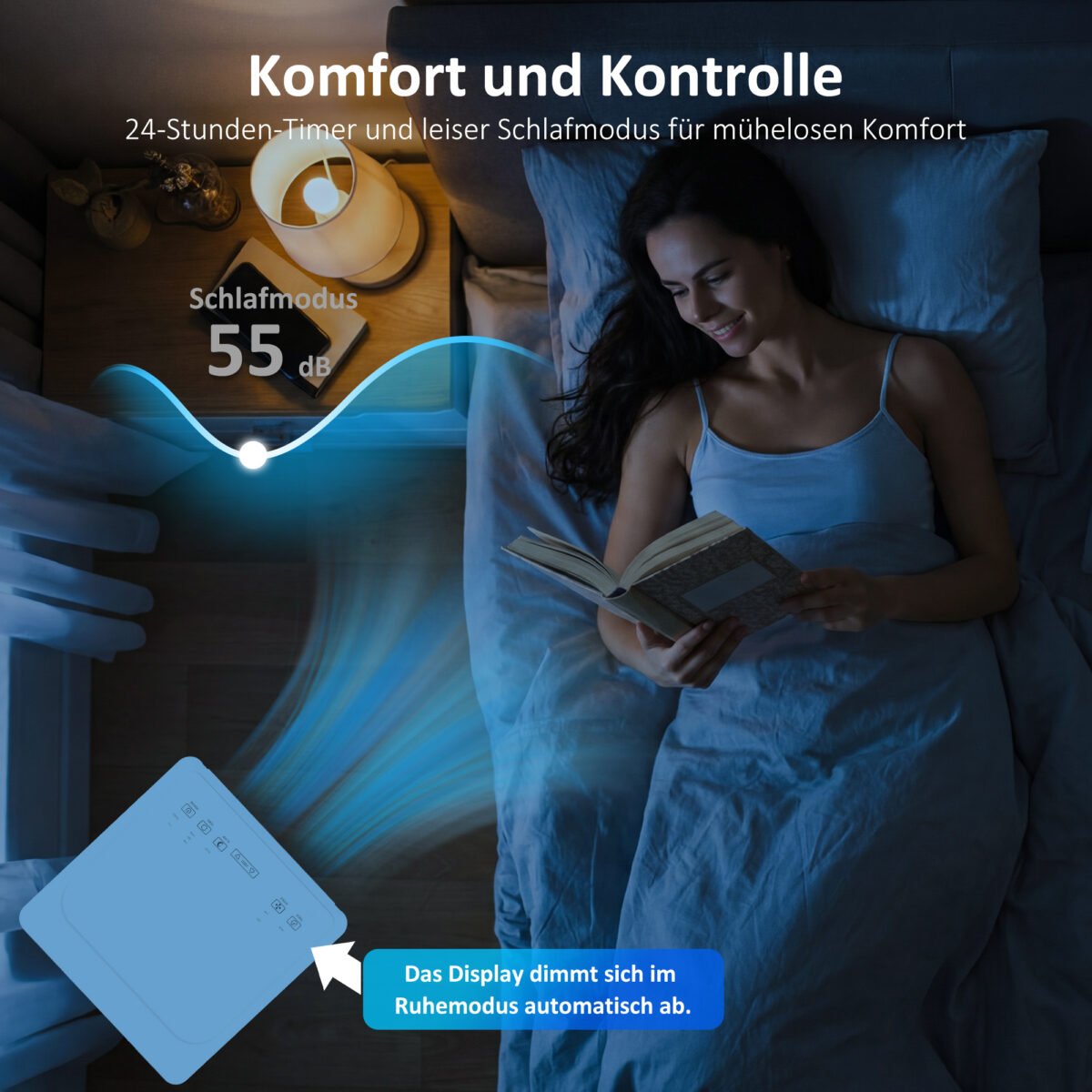 Nešiojamas oro kondicionierius 7000 BTU, 4-in-1 su vėsinimo, drėgmės surinkimo, ventiliavimo ir miego režimais – Paveikslėlis 7