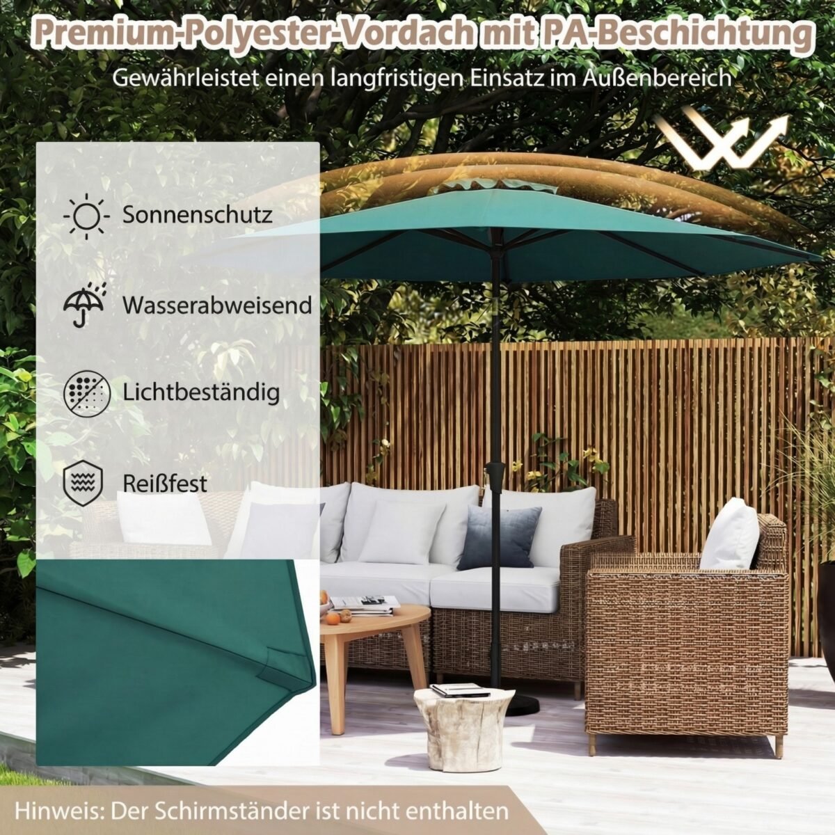 Sodo lauko skėtis su pasukama rankena ir pasvirimo funkcija Ø303 cm (Žalia) – Paveikslėlis 3