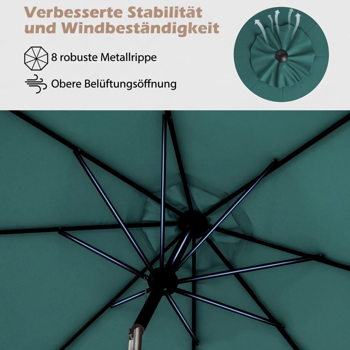Sodo lauko skėtis su pasukama rankena ir pasvirimo funkcija Ø303 cm (Žalia) – Paveikslėlis 4