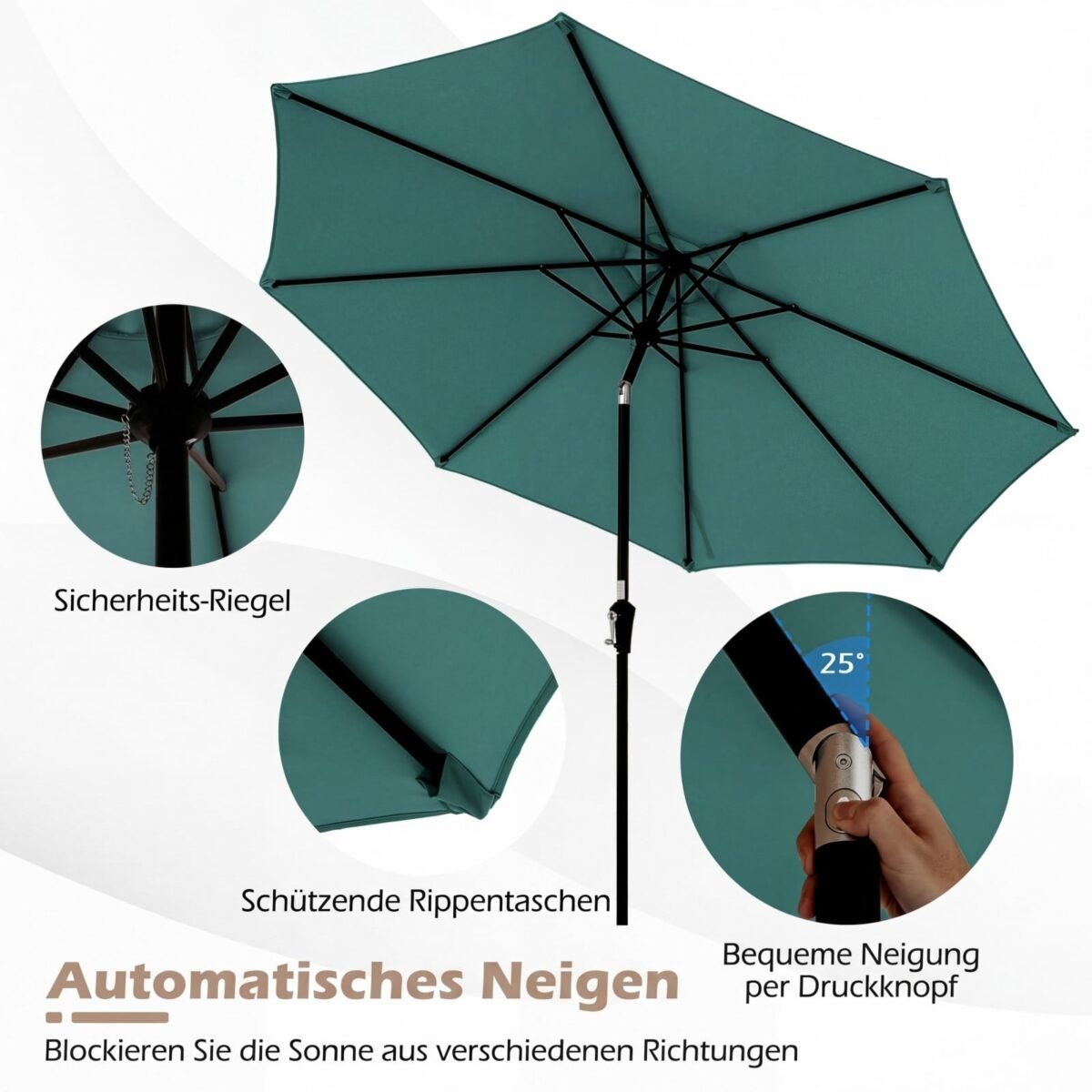 Sodo lauko skėtis su pasukama rankena ir pasvirimo funkcija Ø303 cm (Žalia) – Paveikslėlis 5