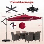 Sodo skėtis su integruotu LED apšvietimu ir 360° pasukimu (Vyno raudona) – Paveikslėlis 2