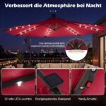 Sodo skėtis su integruotu LED apšvietimu ir 360° pasukimu (Vyno raudona) – Paveikslėlis 5