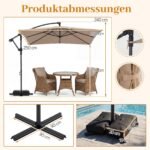 Pakabinamas stačiakampis saulės skėtis su LED apšvietimu ir rankenėlės mechanizmu 250 x 250 cm (Ruda)