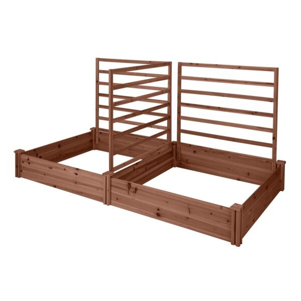 Pakeltas gėlių ir daržovių sodas su vijoklinių augalų atramomis (Ruda)