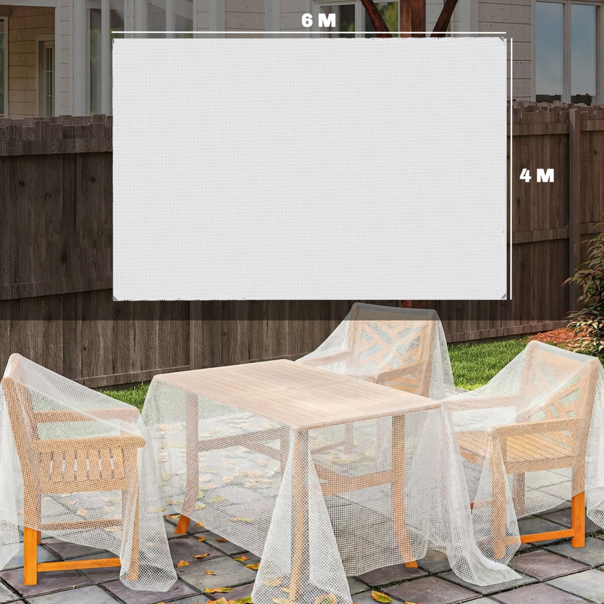 Patvarus vandeniui atsparus tentas 140g/m², 4x6 m, su sustiprintomis ąselėmis – Paveikslėlis 3