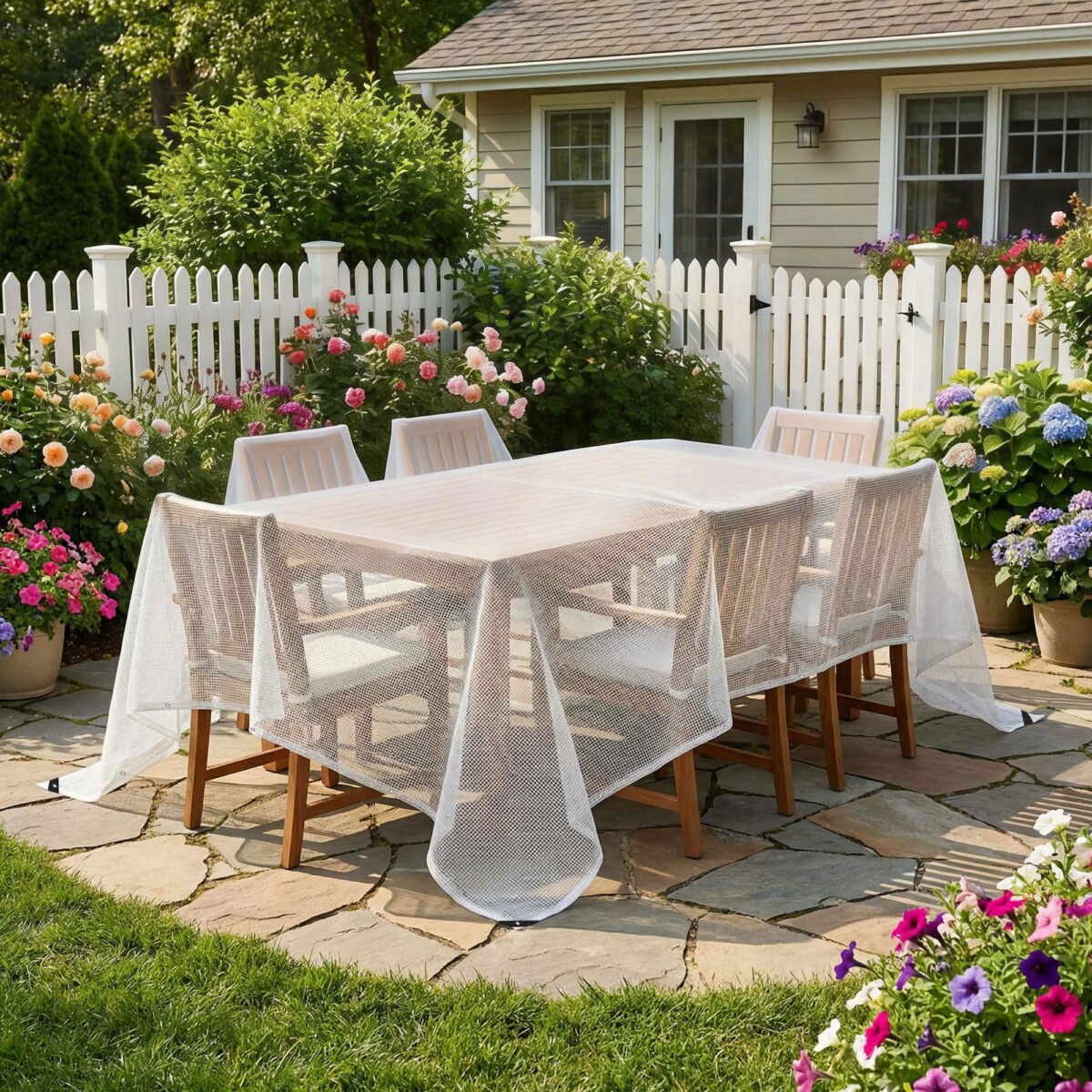 Patvarus vandeniui atsparus tentas 140g/m², 4x6 m, su sustiprintomis ąselėmis – Paveikslėlis 6