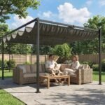 Pergola su įtraukiamu stogu ir 2 privatumo sienelėmis