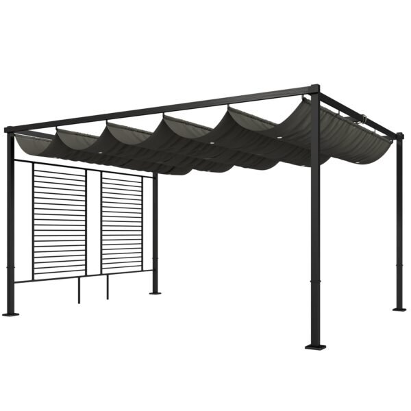 Pergola su įtraukiamu stogu ir 2 privatumo sienelėmis