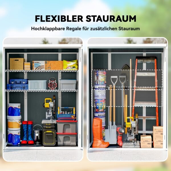 Plastikinis sandėliukas su sulankstomomis lentynomis ir rakinamomis dvigubomis stumdomomis durimis – Paveikslėlis 4