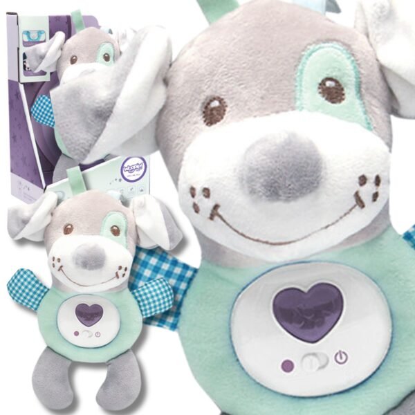 Pliušinis šuniukas migdukas kūdikiams su šviesa ir garsu