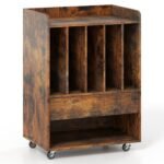 Plokštelių grotuvo staliukas su integruota plokštelių saugykla ir ratukais (Ruda)