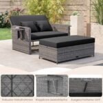 Poliratano poilsio sofa su reguliuojama nugaros atrama (Juoda) – Paveikslėlis 4