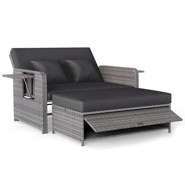Poliratano poilsio sofa su reguliuojama nugaros atrama (Juoda)