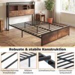 Pramoninio stiliaus dvigulė lova su LED apšvietimu įkrovimo stotele ir daiktadėže (Kaimiška ruda)