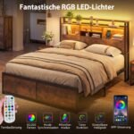 Pramoninio stiliaus dvigulė lova su LED apšvietimu įkrovimo stotele ir daiktadėže (Kaimiška ruda) – Paveikslėlis 2