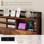 Pramoninio stiliaus lovos rėmas su LED apšvietimu įkrovimo stotele ir talpiomis daiktadėžėmis (Rūdžio spalvos ruda) – Paveikslėlis 3