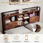 Pramoninio stiliaus lovos rėmas su LED apšvietimu įkrovimo stotele ir talpiomis daiktadėžėmis (Rūdžio spalvos ruda) – Paveikslėlis 4