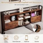 Pramoninio stiliaus lovos rėmas su LED apšvietimu ir įkrovimo stotele (Kaimiška ruda) – Paveikslėlis 3