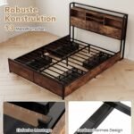 Pramoninio stiliaus lovos rėmas su LED apšvietimu ir įkrovimo stotele (Kaimiška ruda) – Paveikslėlis 5