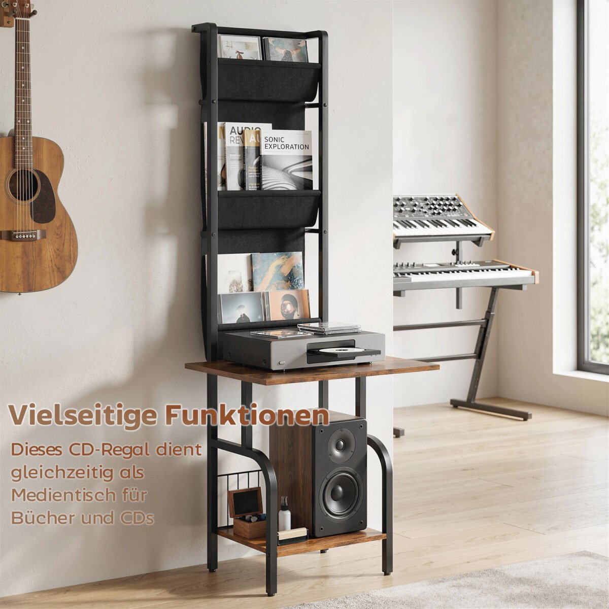 Pramoninio stiliaus medijos lentyna-staliukas su 3 medžiaginėmis kišenėmis – Paveikslėlis 4