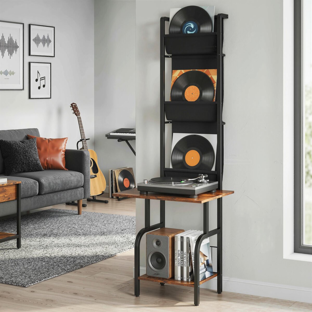 Pramoninio stiliaus medijos lentyna-staliukas su 3 medžiaginėmis kišenėmis – Paveikslėlis 8