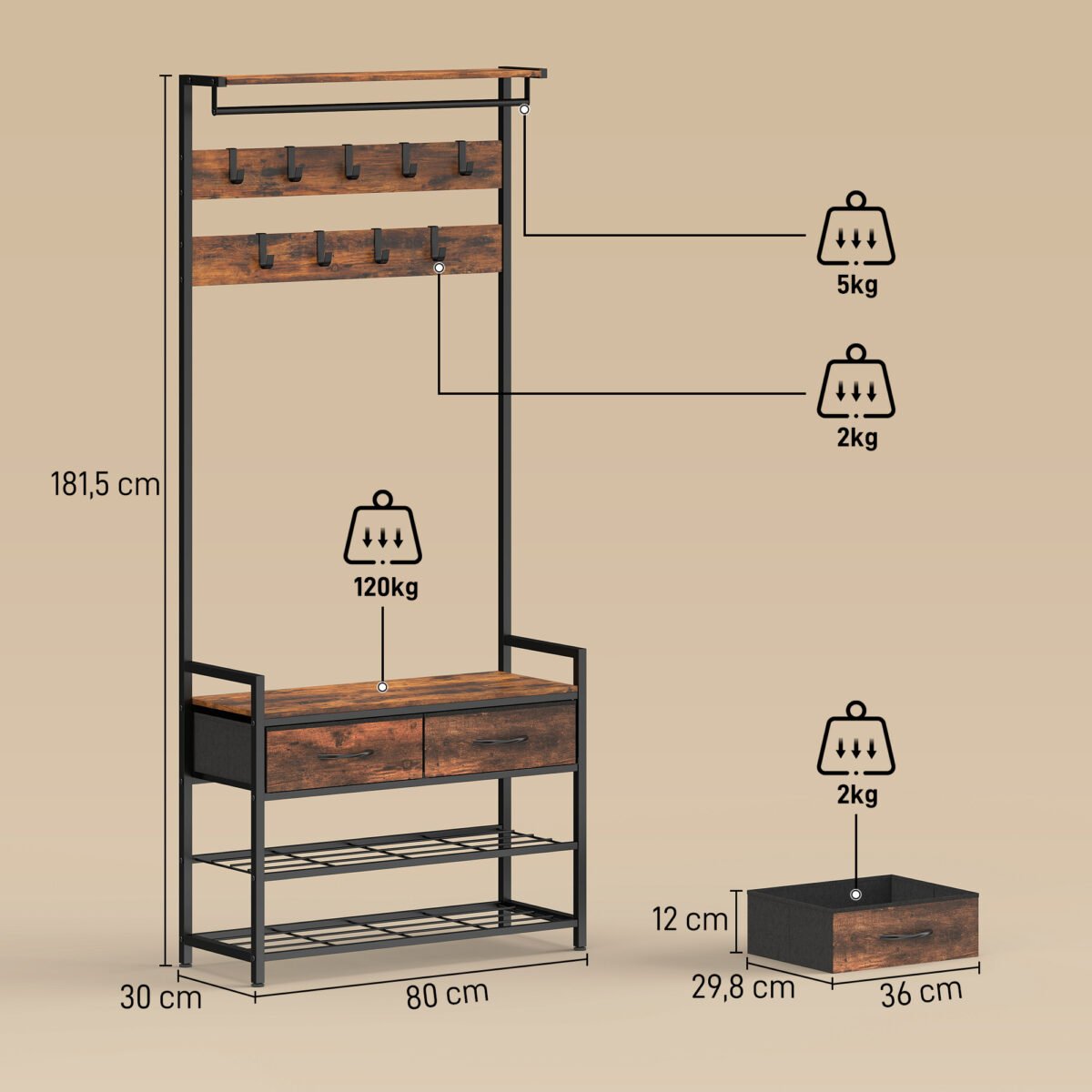 Prieškambario 5-in-1 kabykla su batų suoliuku – Paveikslėlis 3