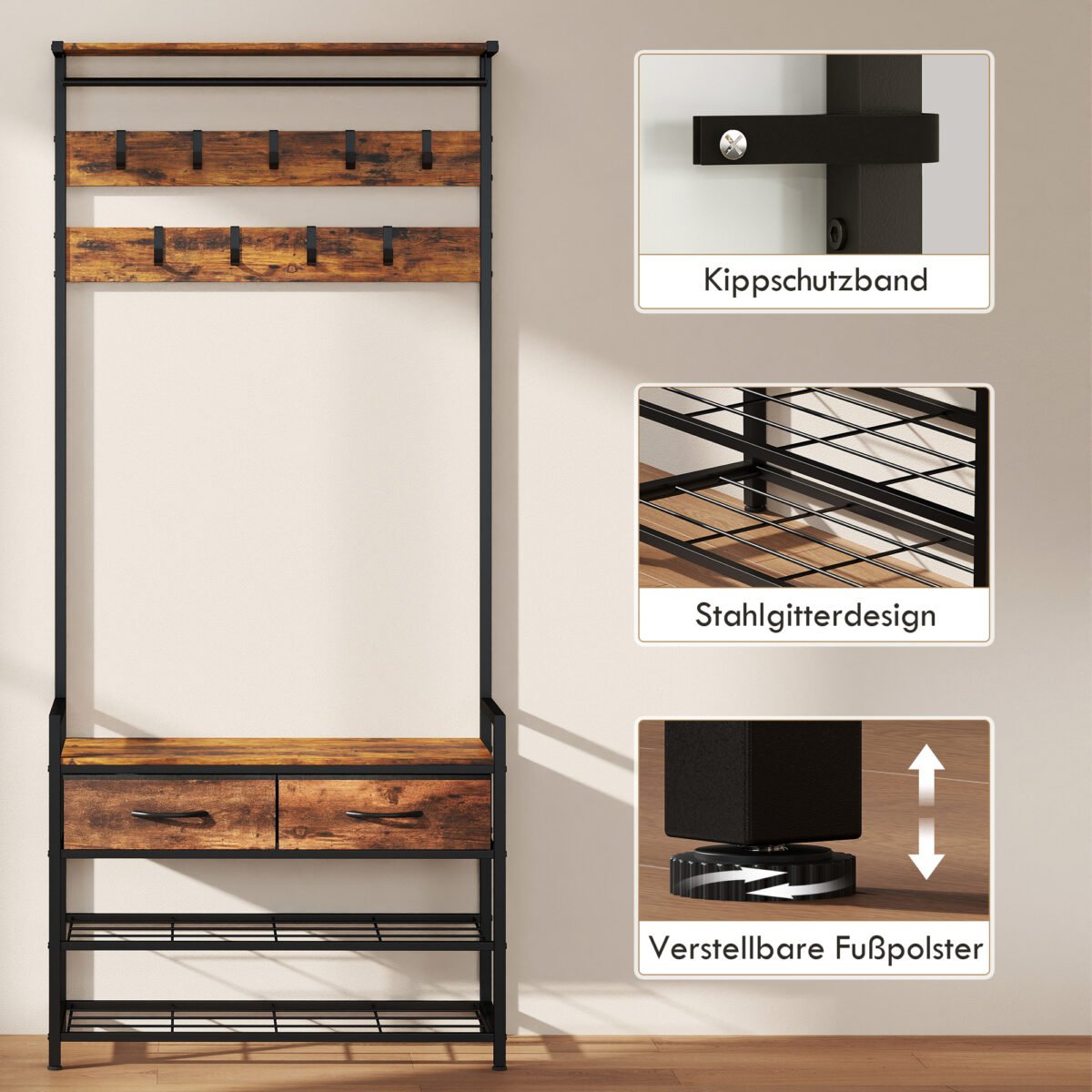 Prieškambario 5-in-1 kabykla su batų suoliuku – Paveikslėlis 7