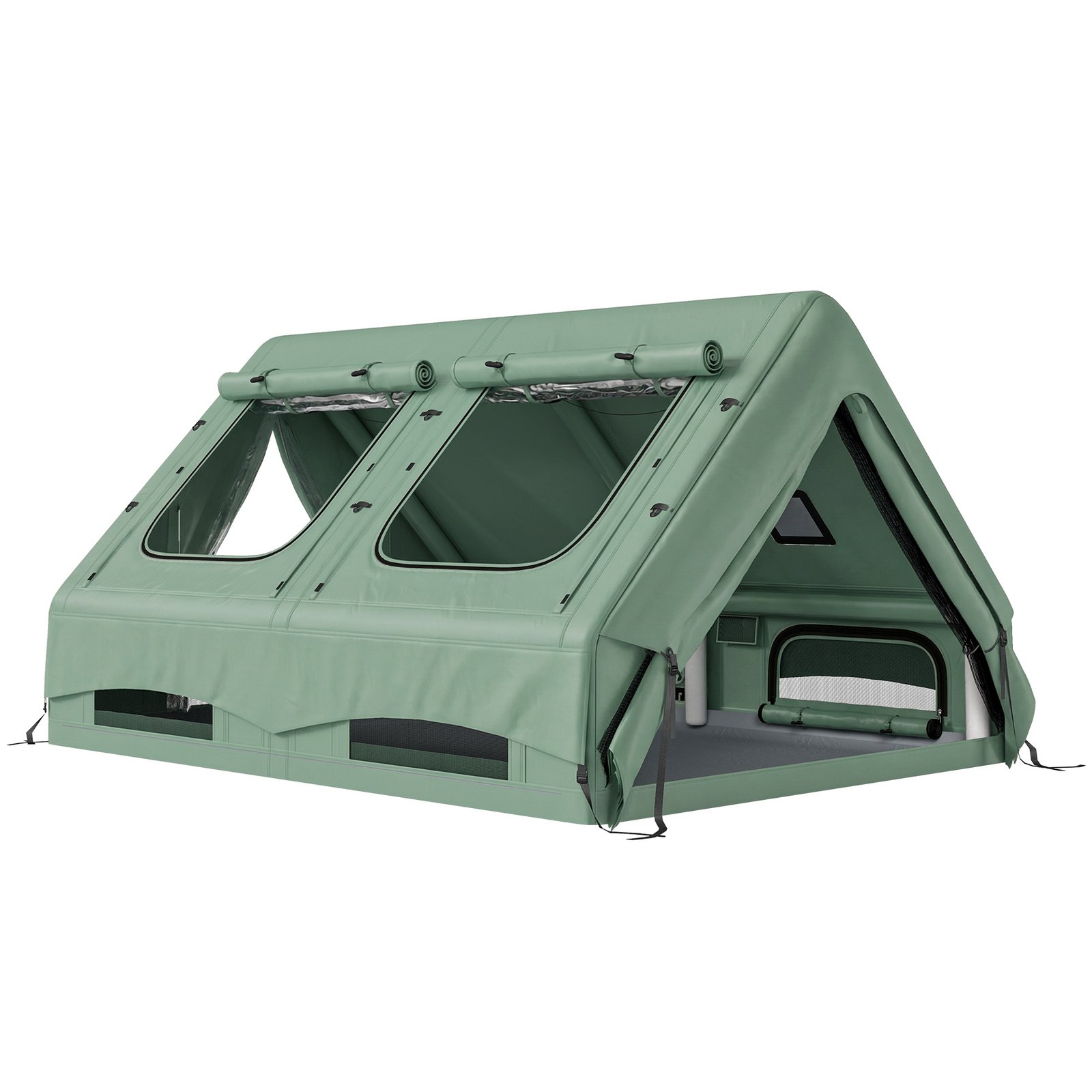 Pripučiama 8-10 asmenų greito pastatymo palapinė su kaminėlio anga