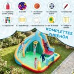 Pripučiama žaidimų pilis vaikams su vandens čiuožykla ir galinga orpūte (Įvairiaspalvė)