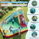 Pripučiama žaidimų pilis vaikams su vandens čiuožykla ir galinga orpūte (Įvairiaspalvė)
