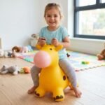 Pripučiama šokinėjimo žirafa su pompa