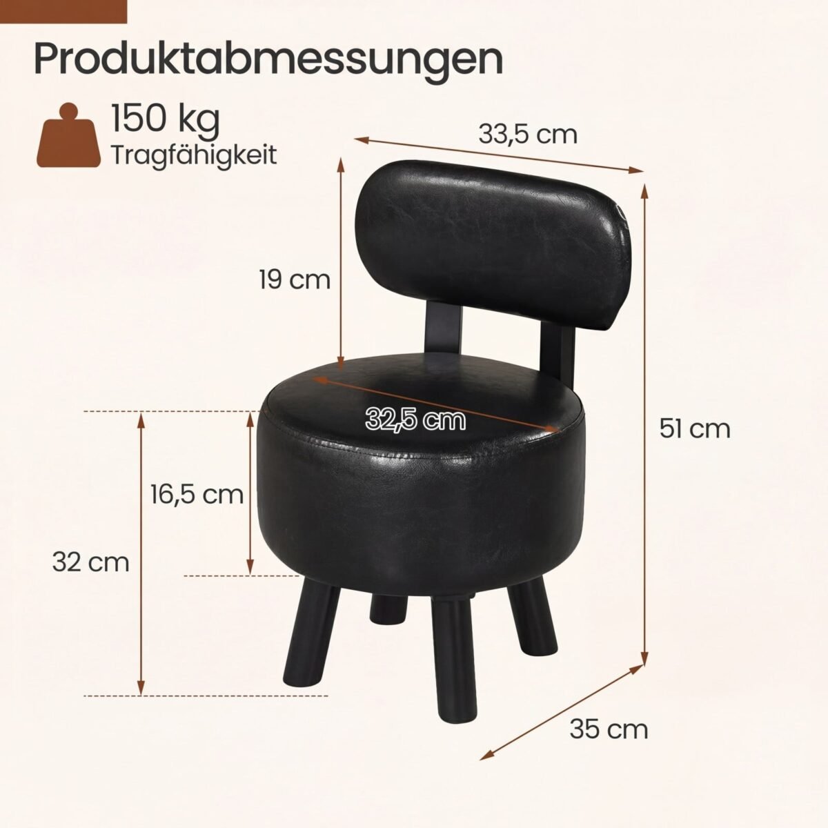 Pufas su ergonomine nugaros atrama ir dirbtinės odos apmušalais (Juoda) – Paveikslėlis 2