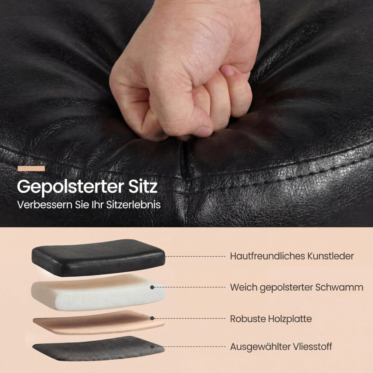 Pufas su ergonomine nugaros atrama ir dirbtinės odos apmušalais (Juoda) – Paveikslėlis 4