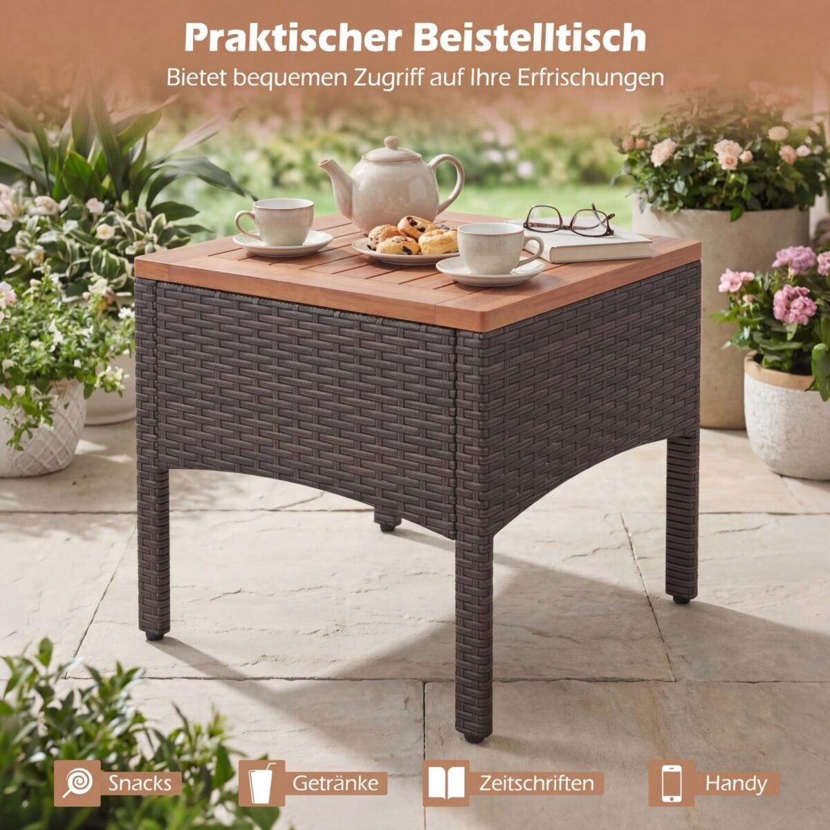 Rataninis lauko baldų komplektas su 2 kėdėmis ir akacijos medienos elementais (Pilka) – Paveikslėlis 5